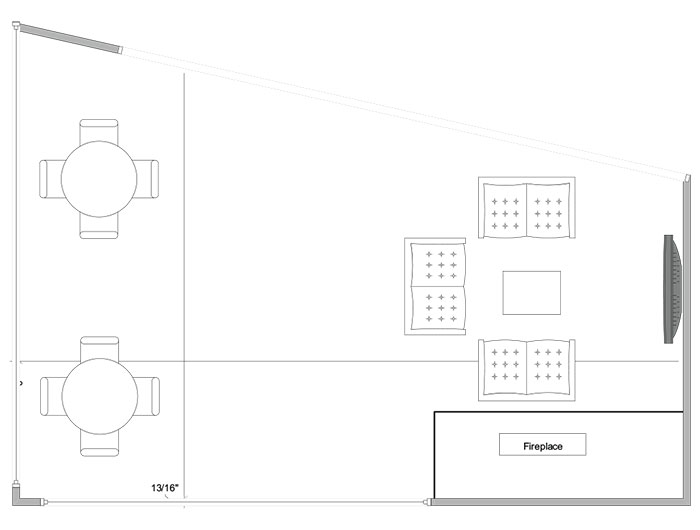 Aerial line drawing of the Abel Welcome Center Fire Pit space.