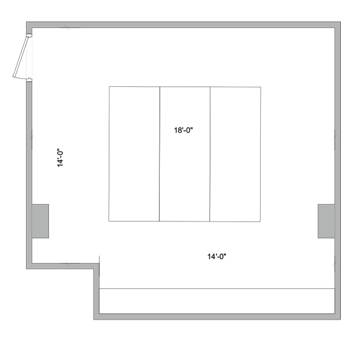Aerial line drawing of the Schramm conference room space.