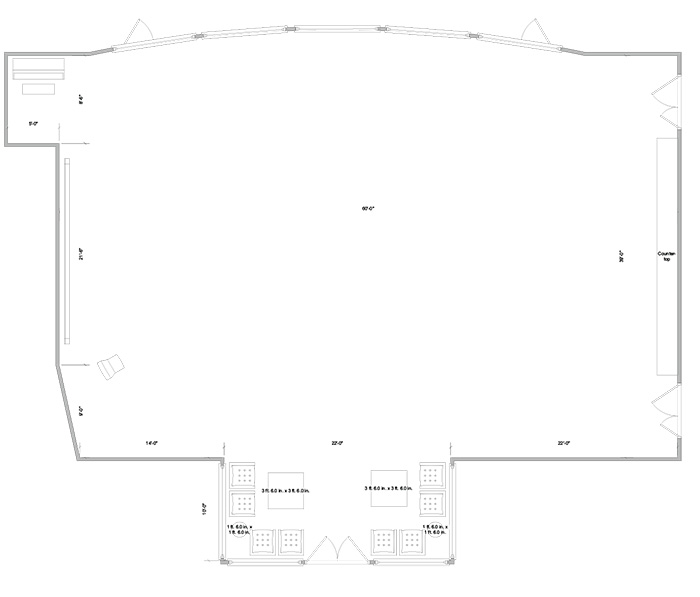 Aerial line drawing of the Kauffman great hall space.