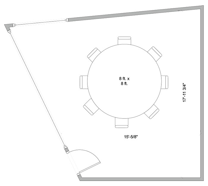 Aerial line drawing of the Abel welcome center meeting room B space.