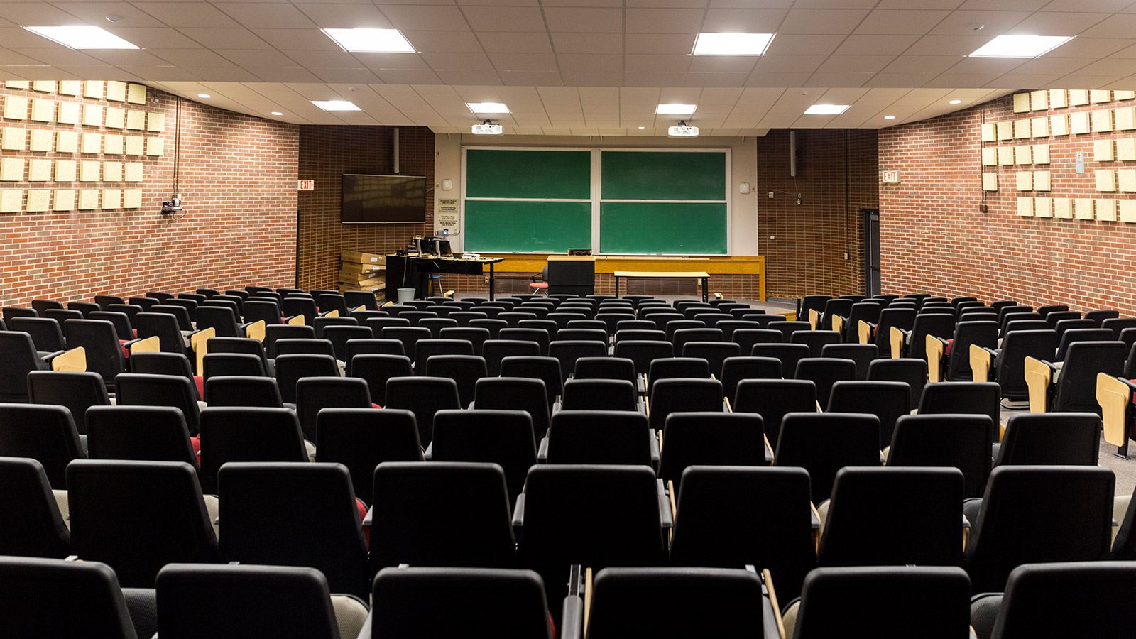Henzlik Lecture Halls ample space and chalk boards.