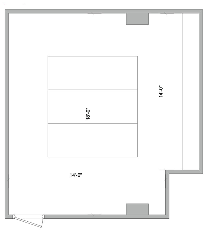 Aerial line drawing of the Harper conference room space.