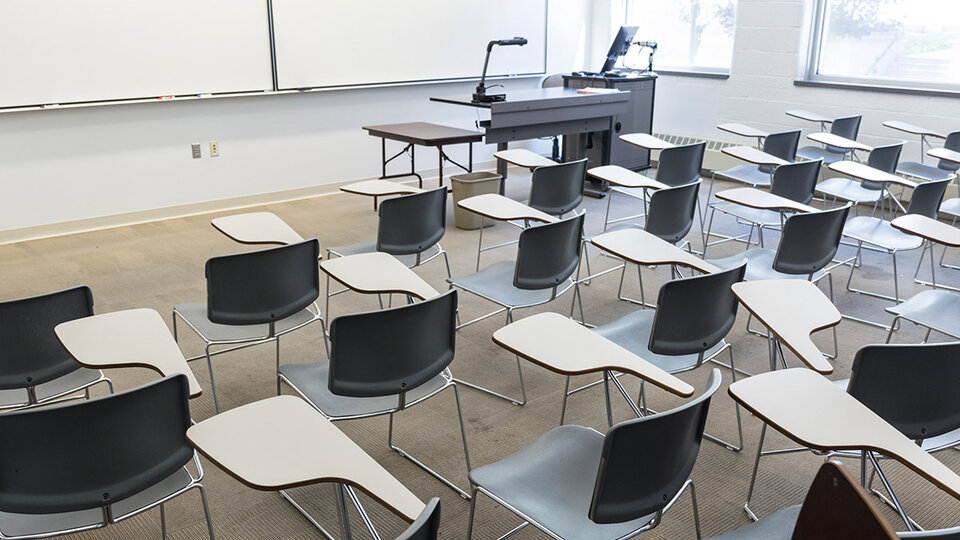 Rows of student desks.