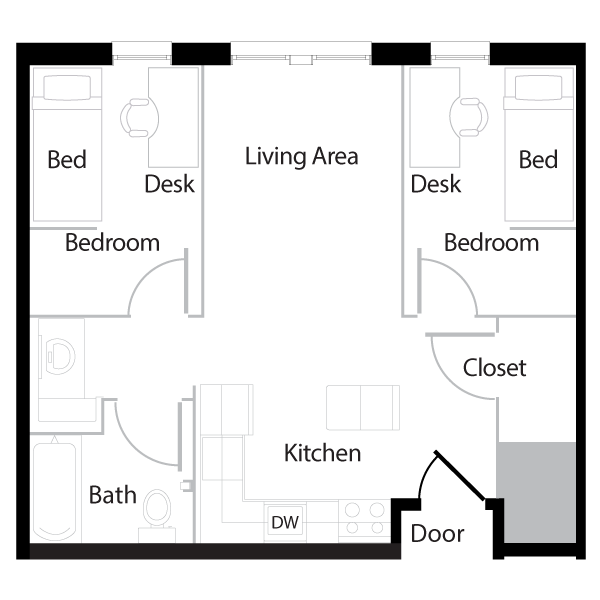 Two room floor plan.