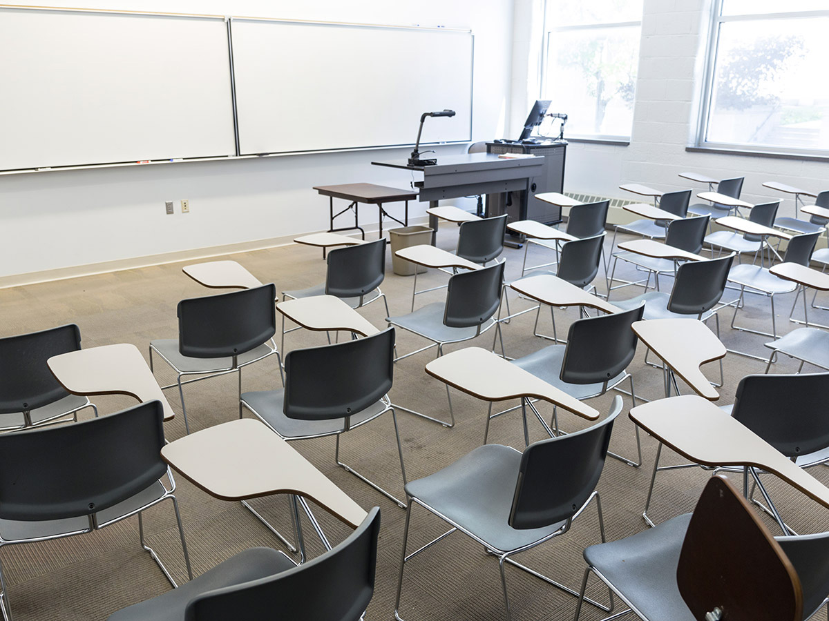 Rows of student desks.