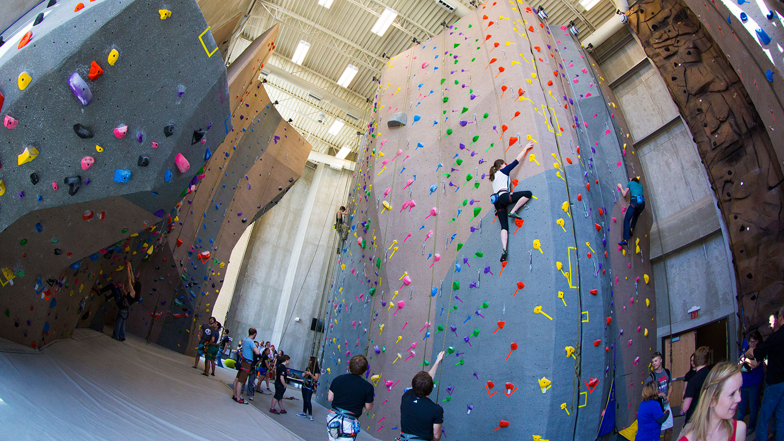 Climbing walls at Outdoor Adventure building.